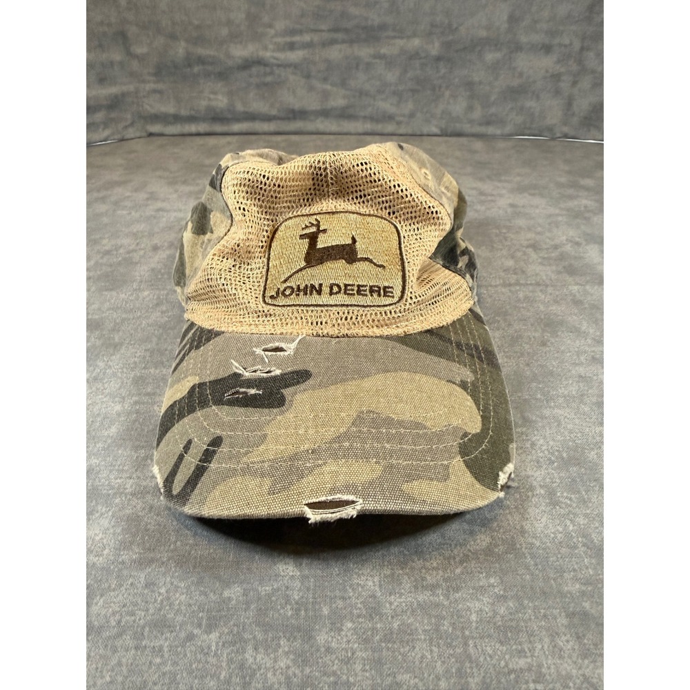 John Deere Season Camo Trucker Hat Distressed Mesh Back Camouflage Baseball Cap